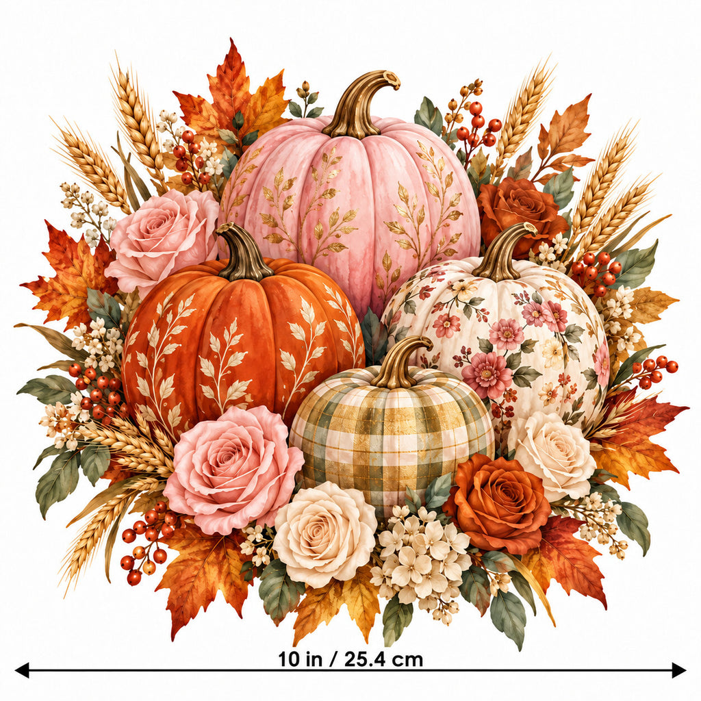 4PCS 10in Floral Fall Pumpkin Bouquet DTF Transfers