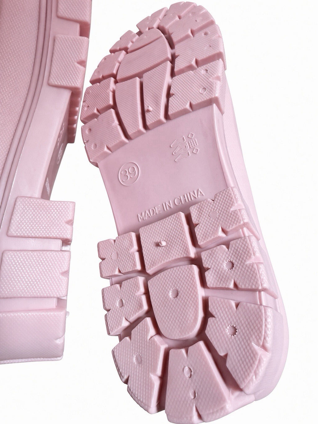 Pink Rain Boots Women Chelsea Sock Knit Waterproof Chunky Sole US 8 EU 39