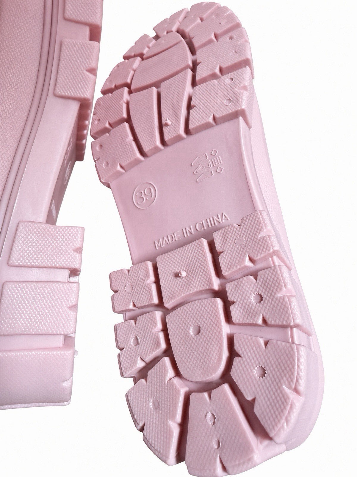 Pink Rain Boots Women Chelsea Sock Knit Waterproof Chunky Sole US 8 EU 39