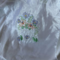 Vintage Embroidered Sheer Panel Patch - Floral Milk Can Bouquet Daisies Lilies