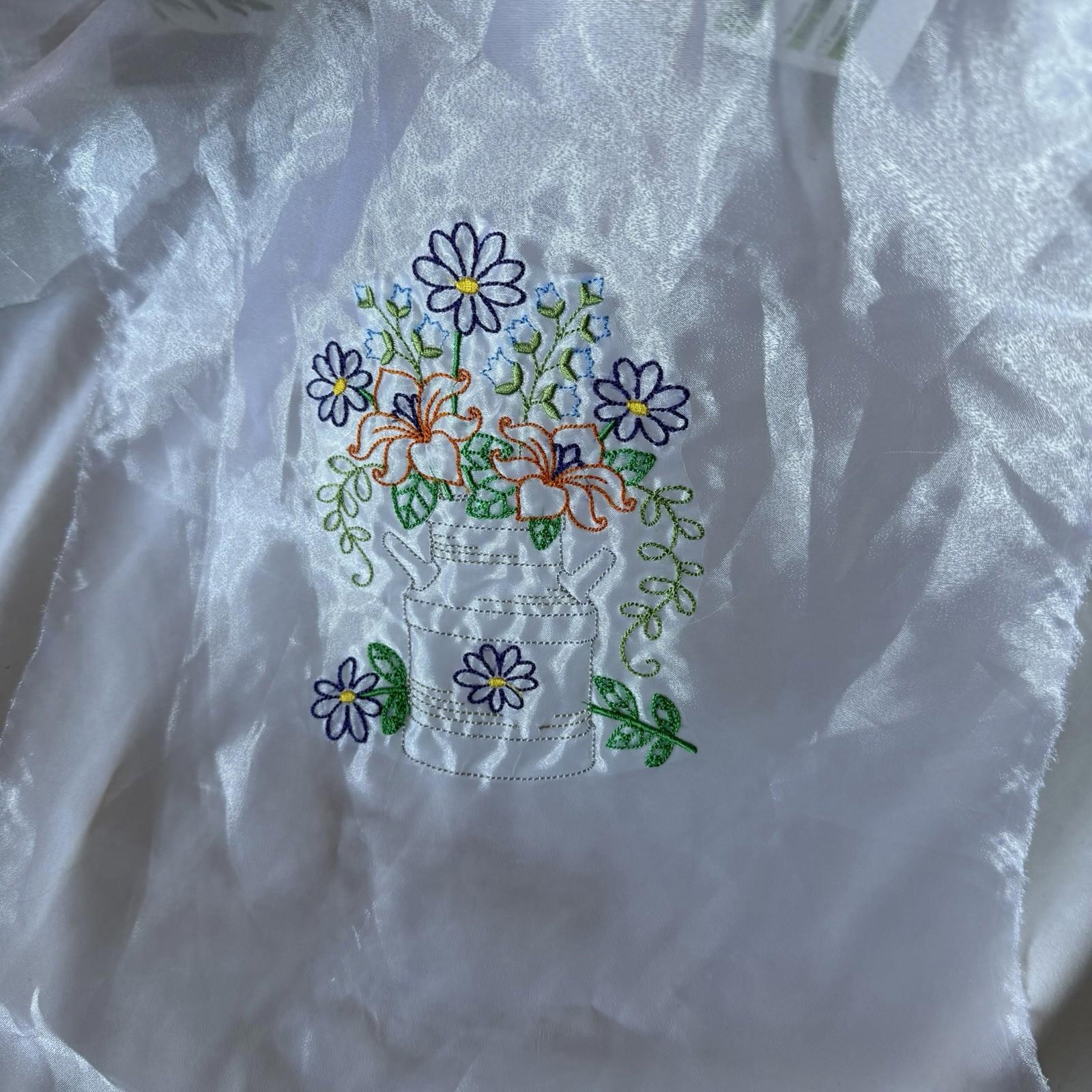 Vintage Embroidered Sheer Panel Patch - Floral Milk Can Bouquet Daisies Lilies