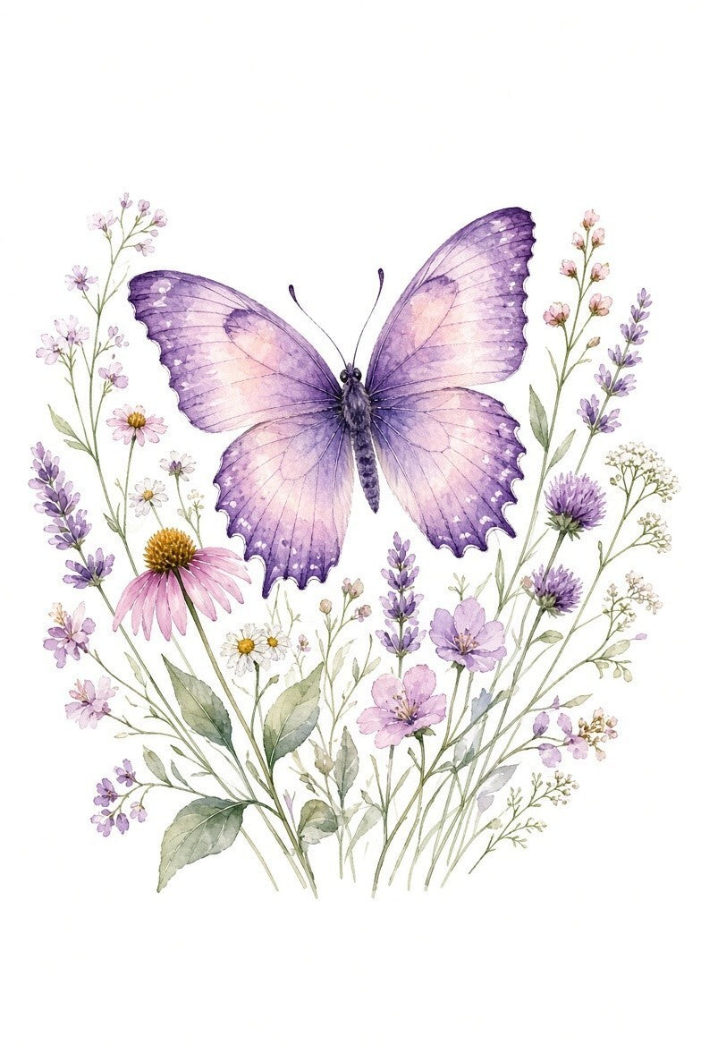 4pcs 10in Purple Butterfly Wildflower Watercolor DTF Transfer