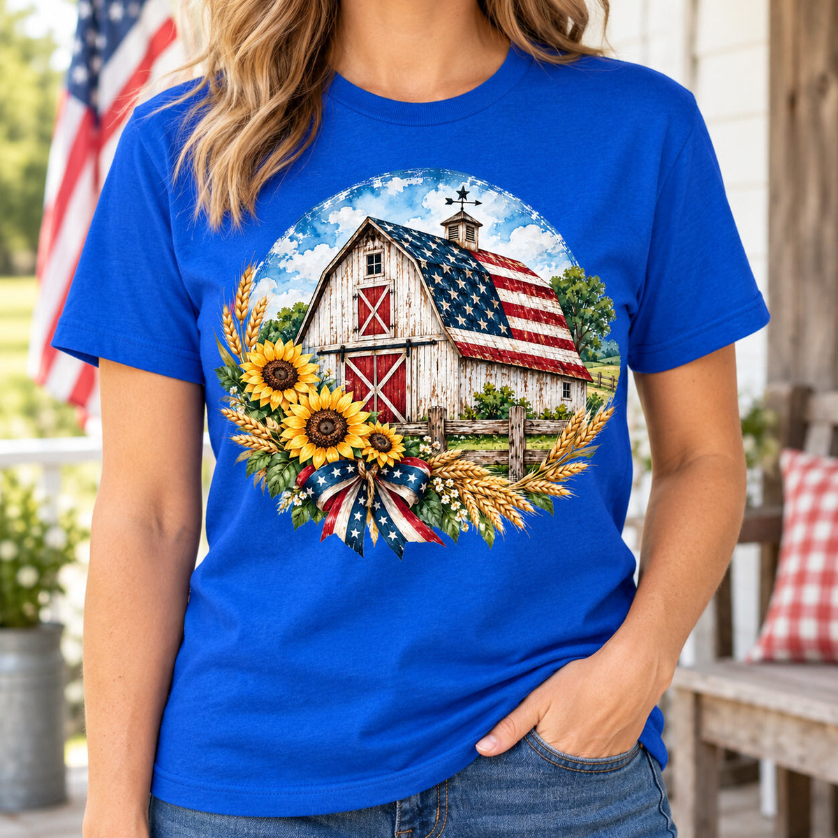 4pcs 10" Patriotic Barn Flag DTF PNG Sunflower Iron On Transfer