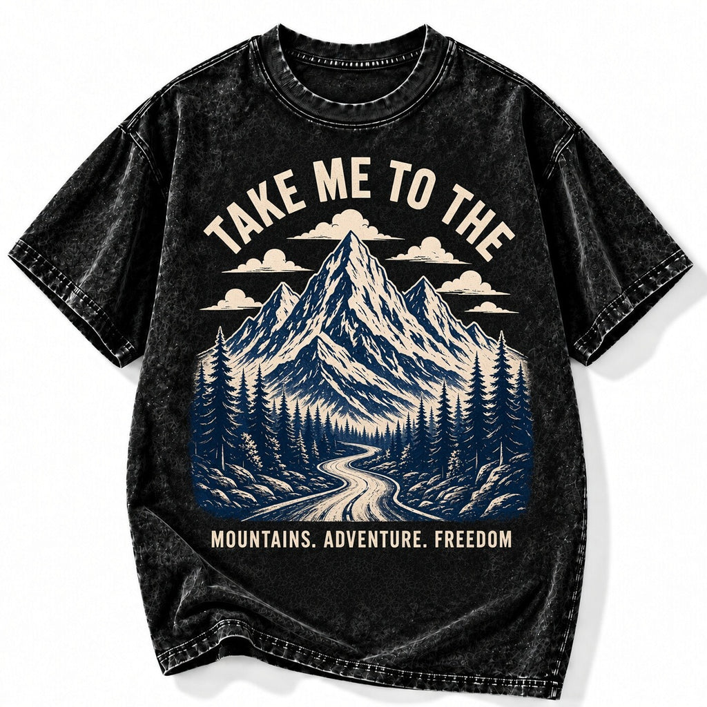 Acid Wash Black Tee Take Me to the Mountains Graphic Vintage Nature