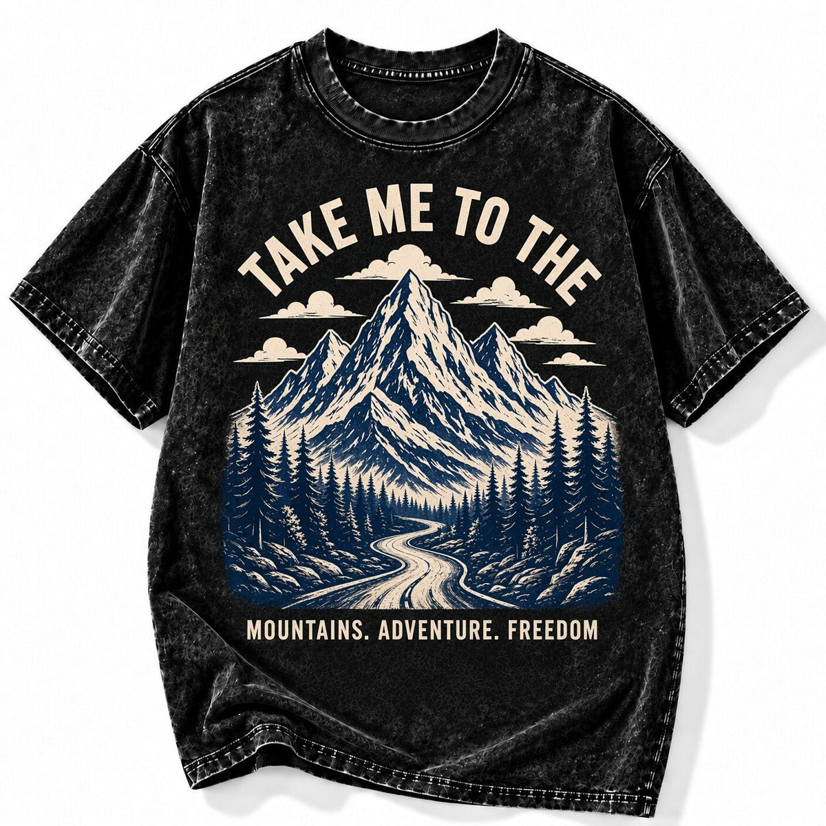 Acid Wash Black Tee Take Me to the Mountains Graphic Vintage Nature