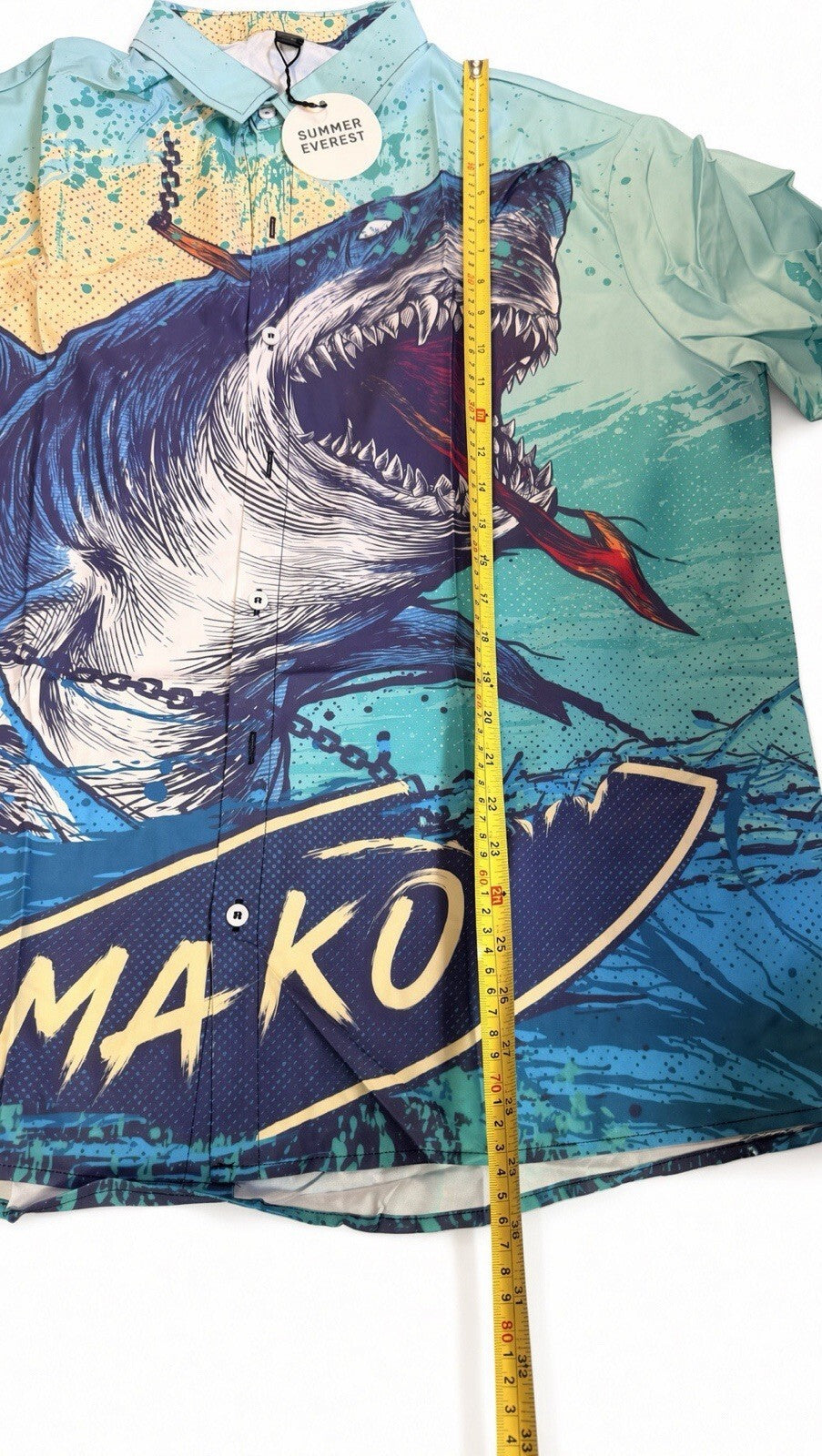 Summer Everest Mako Shark Graphic Button Up Shirt Men XL Short Sleeve Ocean