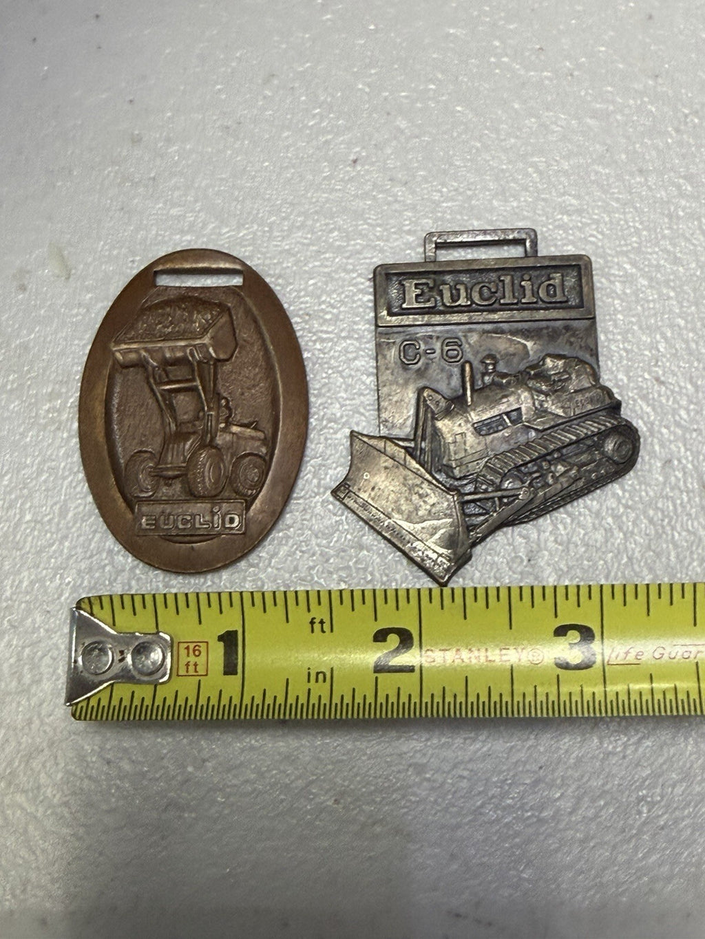 Vintage Euclid Heavy Equipment Metal Belt Buckles PK2 Dump Truck & C-6 Dozer