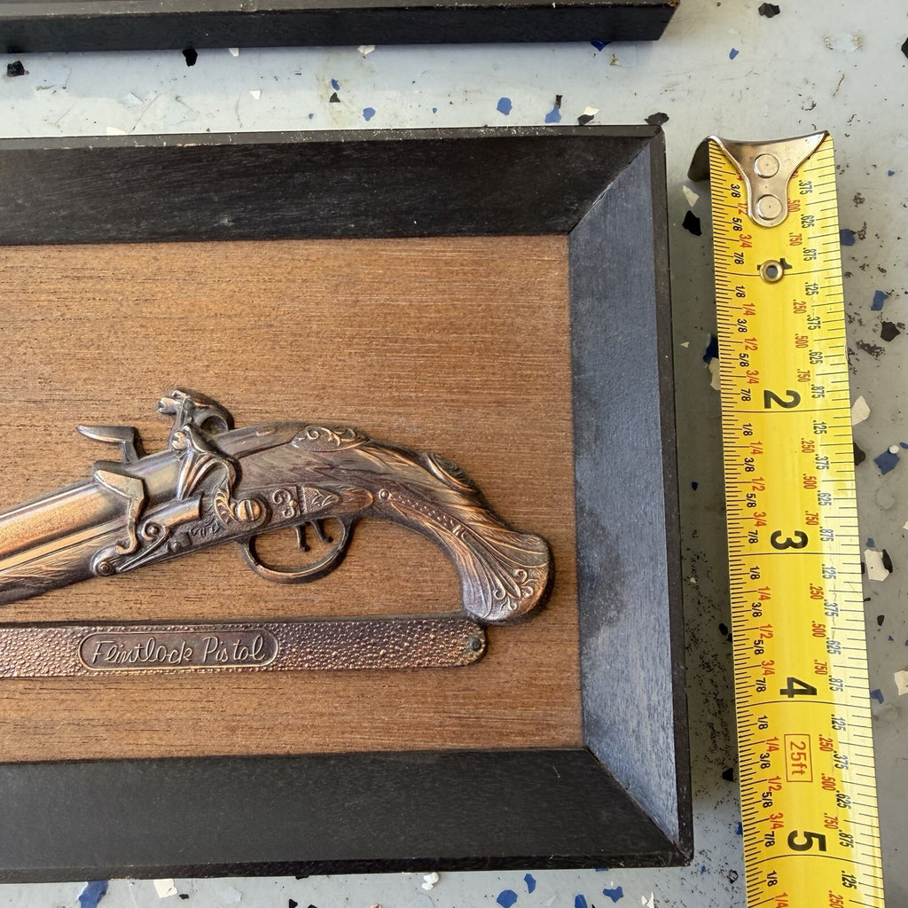Vintage Pair Percussion & Flintlock Pistol Wall Plaques Japan