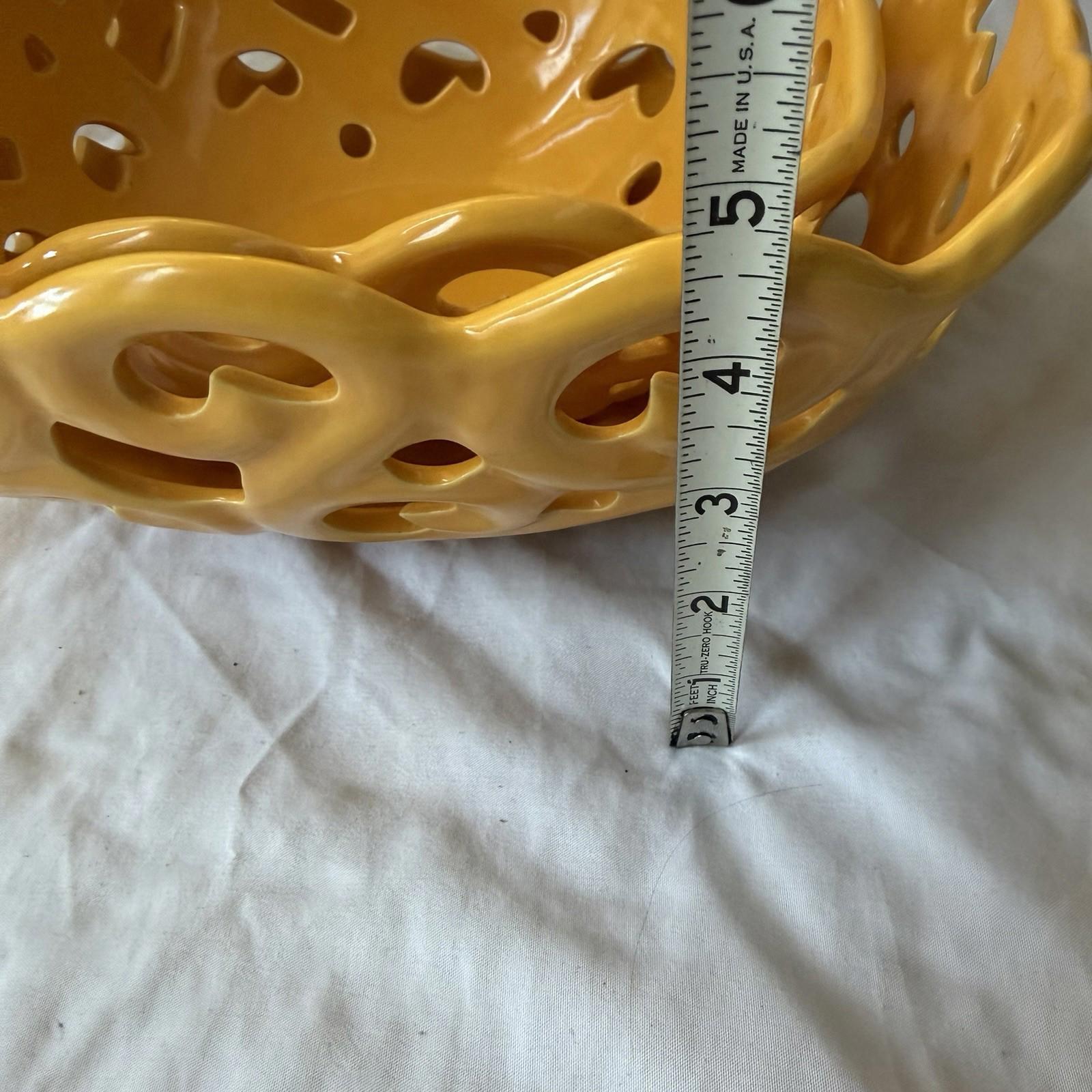 Tabletops Gallery Yellow Reticulated Serving Basket Bowl Set Pierced Stoneware