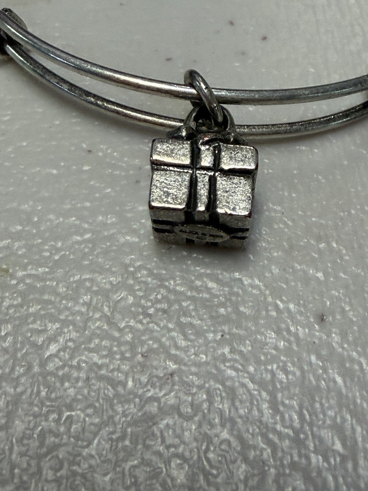 Alex and Ani Gift Box Charm Expandable Bangle Bracelet Silver Tone Gift