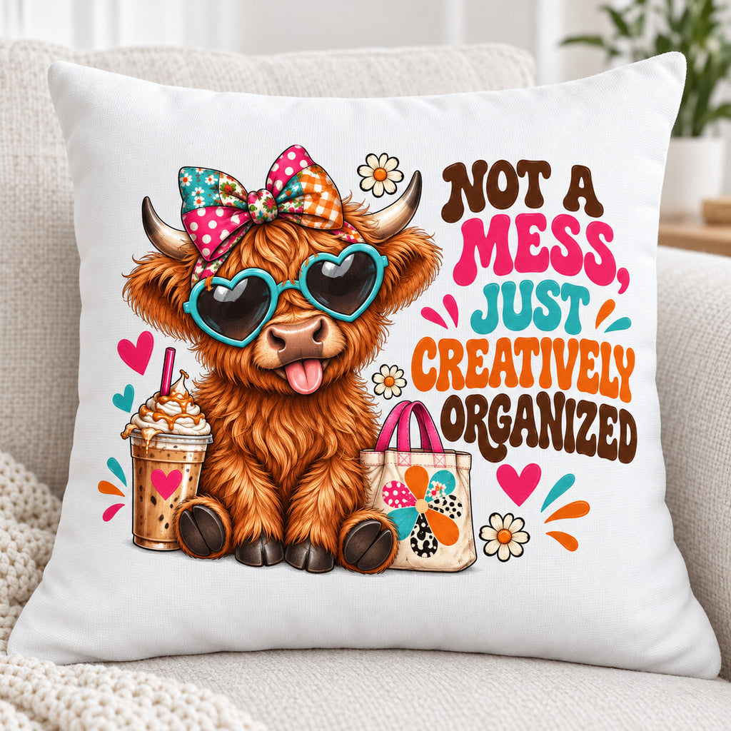 Not a Mess Creatively Organized Cow DTF Transfer 10 Inch Pack of 4