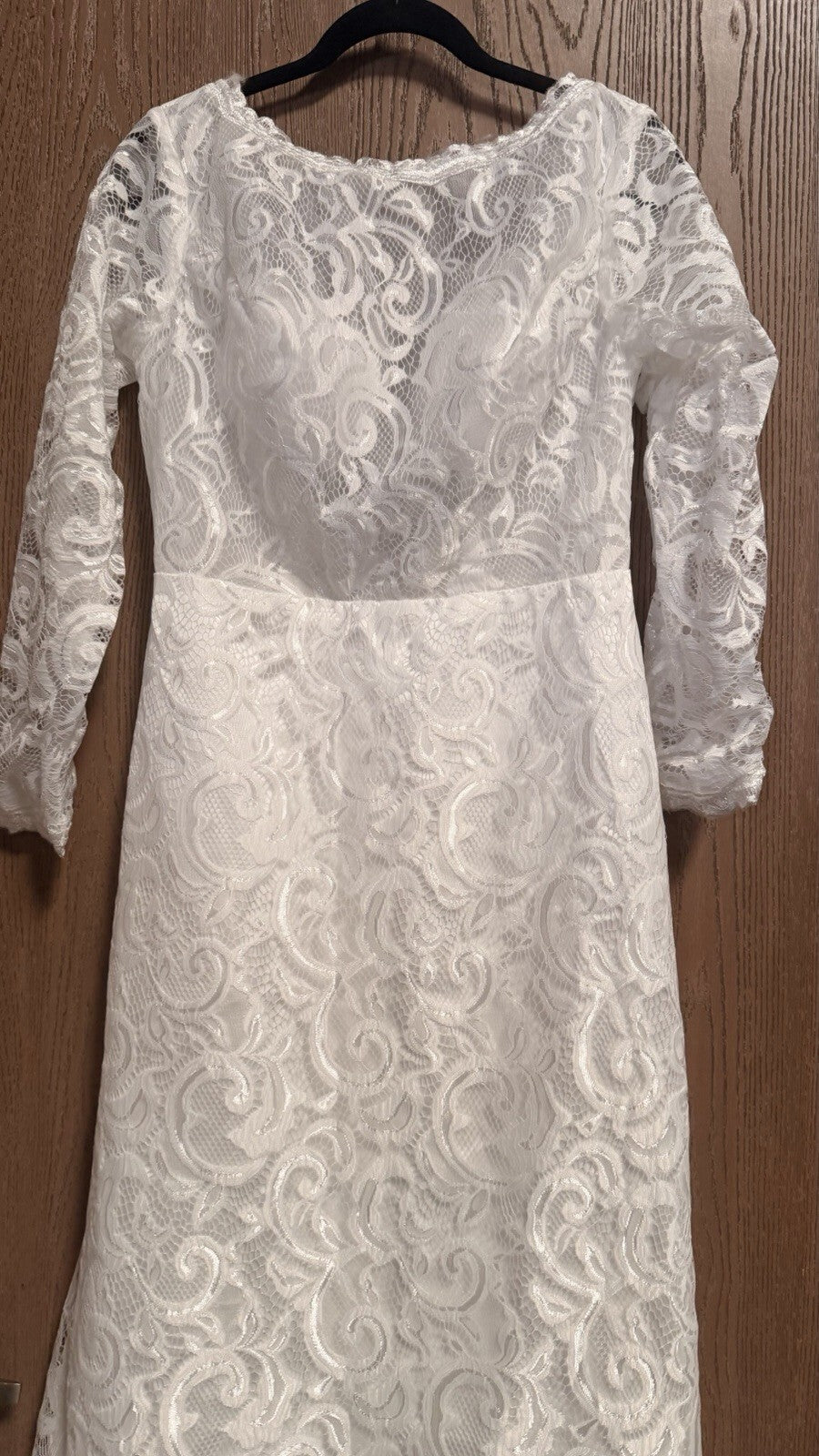 White Lace Wedding Dress Size 12 Long Sleeve High Low Train Bridal Gown