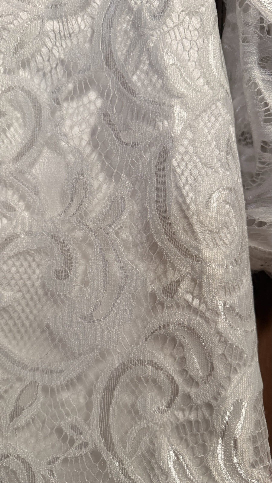 White Lace Wedding Dress Size 12 Long Sleeve High Low Train Bridal Gown