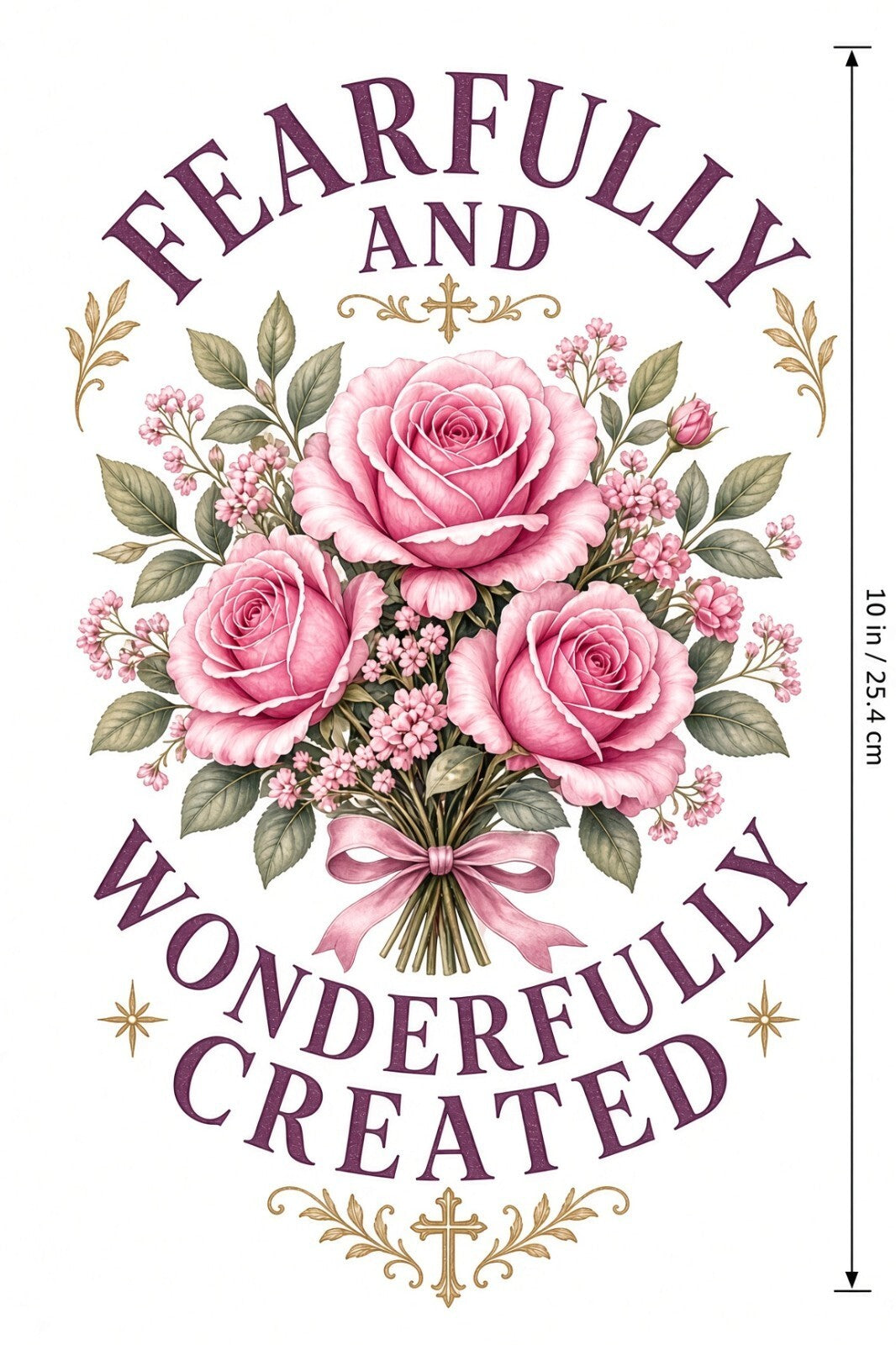 4pcs 10in Fearfully Wonderfully Created Roses DTF Transfer