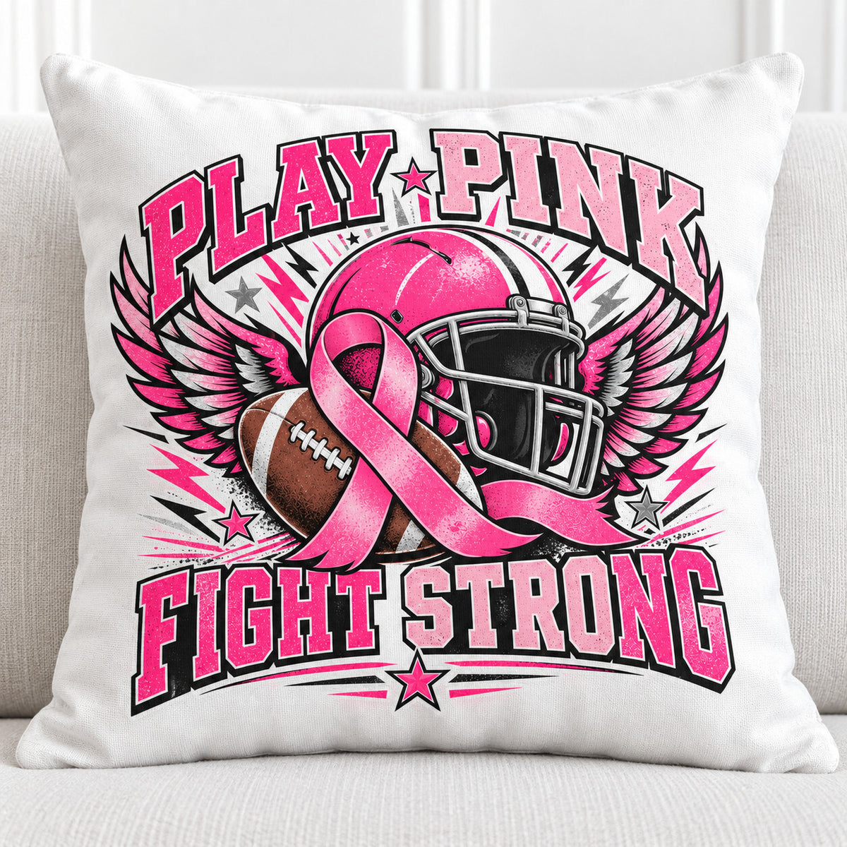 4 Pack Play Pink Fight Strong DTF Transfers 10 Inch Football Awareness