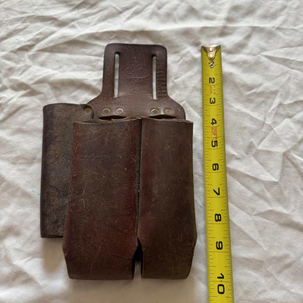 Vintage Brown Leather Double Pouch Duty Belt Holder Police Gear
