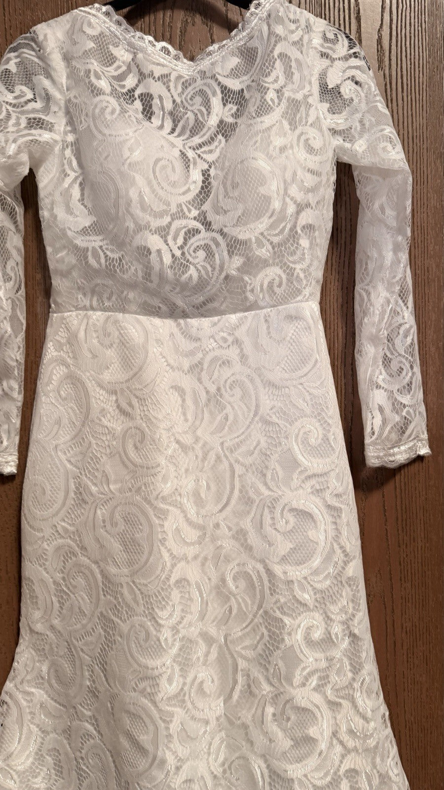 White Lace Wedding Dress Size 2 Long Sleeve High Low Train Bridal Gown
