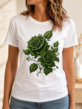 Green Rose Graphic T-Shirt, Gothic Botanical Floral Unisex Tee