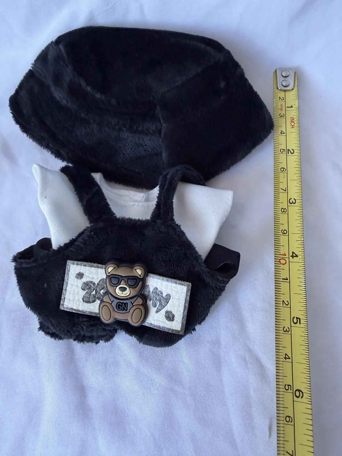 Labubu Style Doll Outfit Black Bear Overalls Hat Shirt Plush Figure Clothes