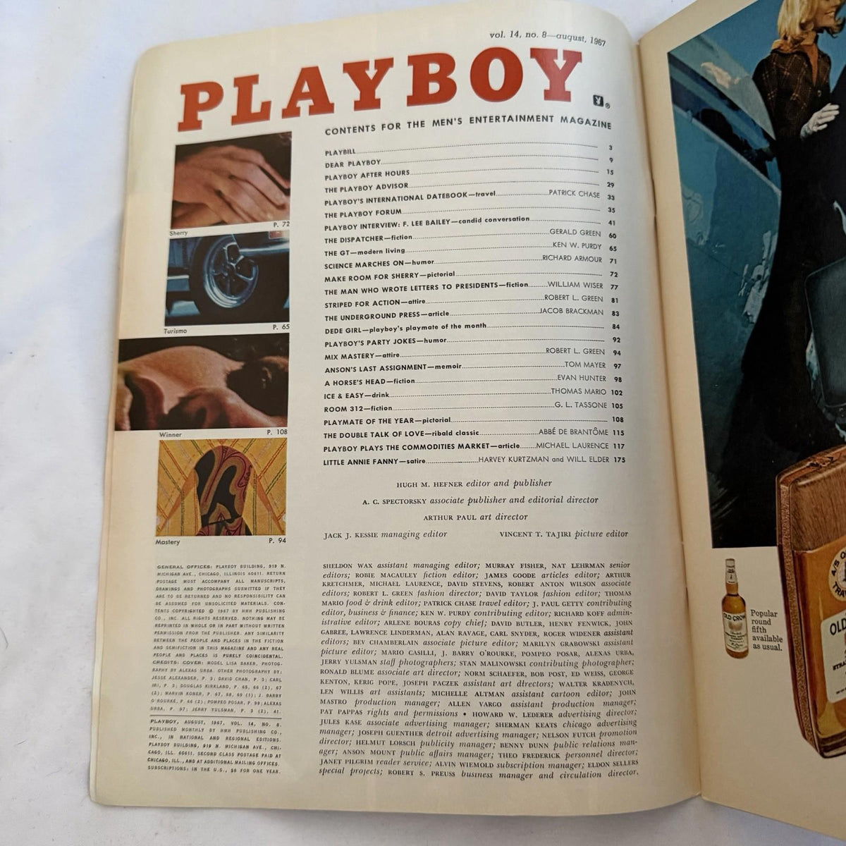Playboy Magazine August 1967 Vol. 14 No. 8 - Lisa Baker PMOY, DeDe Lind Playmate