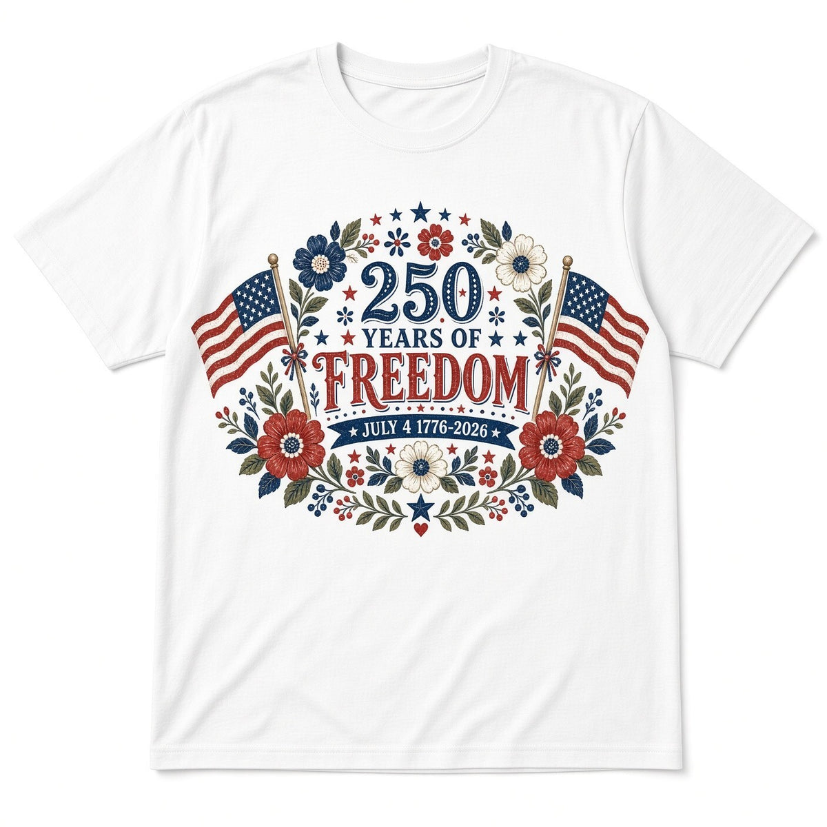 4Pcs 10" 250 Years of Freedom DTF Transfers 1776-2026 Floral Flag Iron On