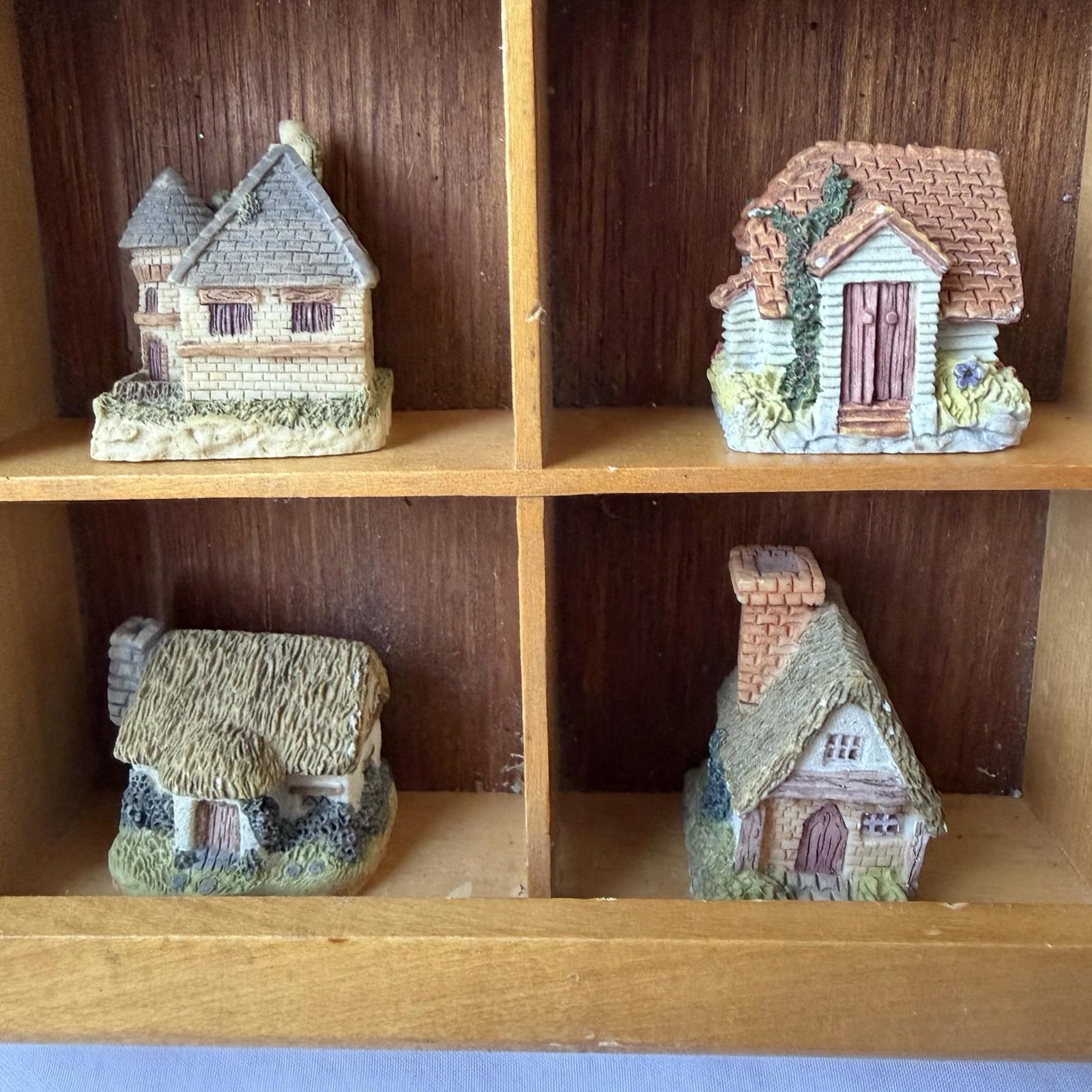 Vintage Miniature Cottage Houses Set w/ Wood Display Shelf 20 Pc