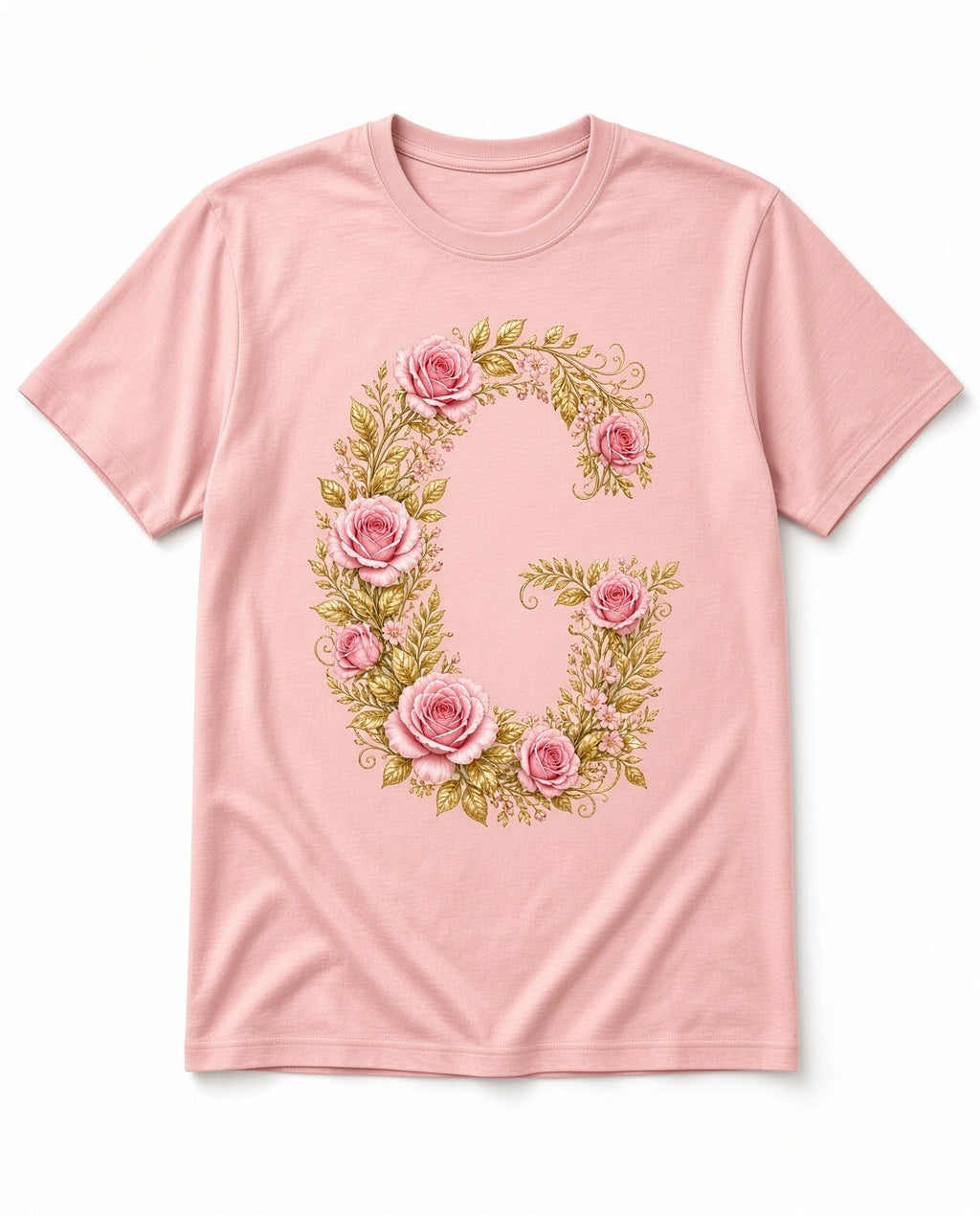 4pcs 10in Floral Letter G Pink Rose Gold DTF Transfer