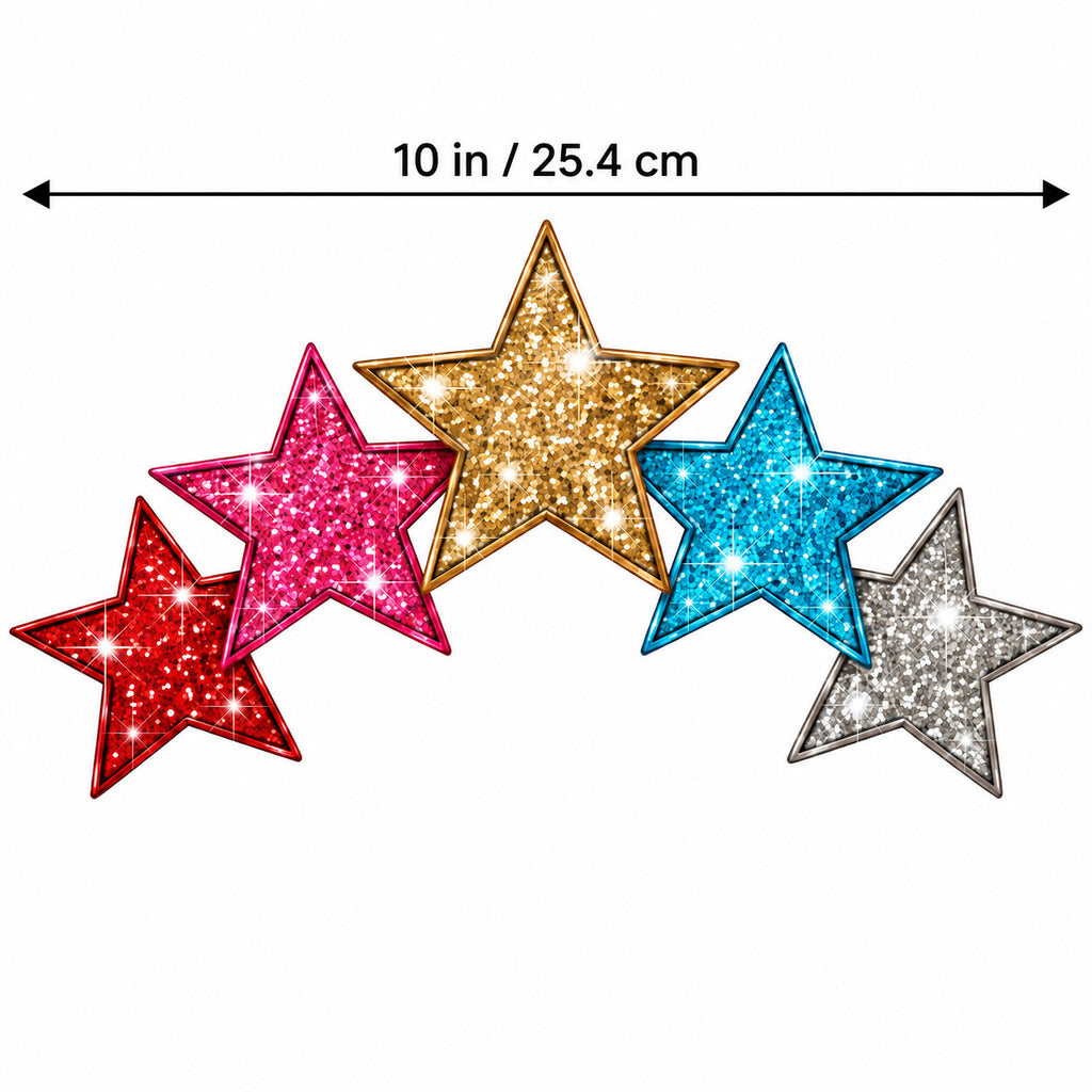 4PCS 10in Colorful Glitter Star DTF Heat Transfers