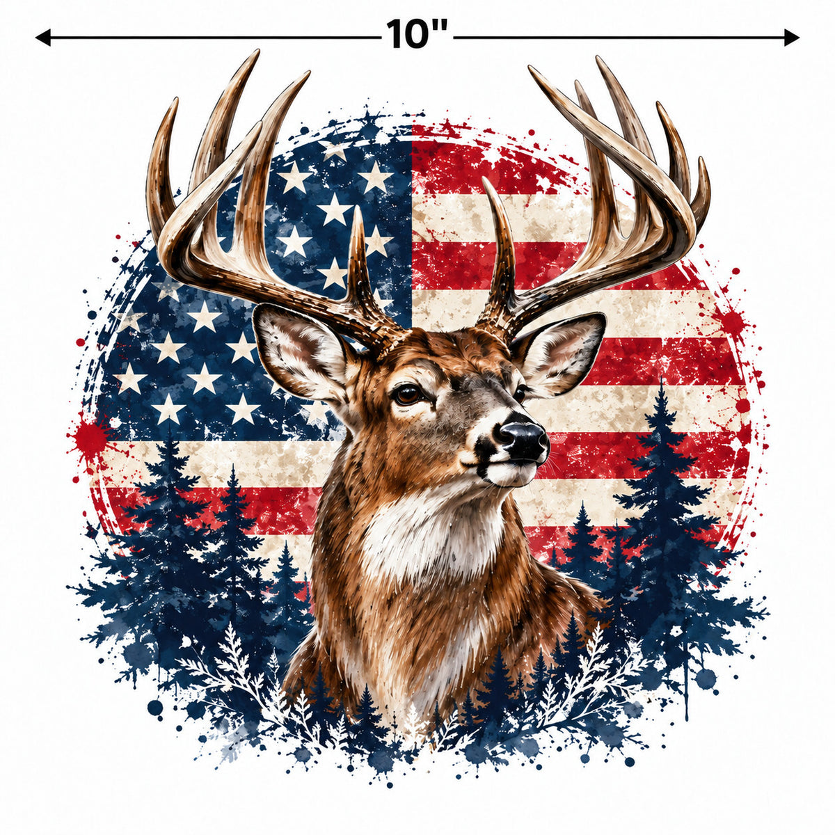 4pcs 10" Patriotic Deer Flag DTF PNG Hunting Iron On Transfer