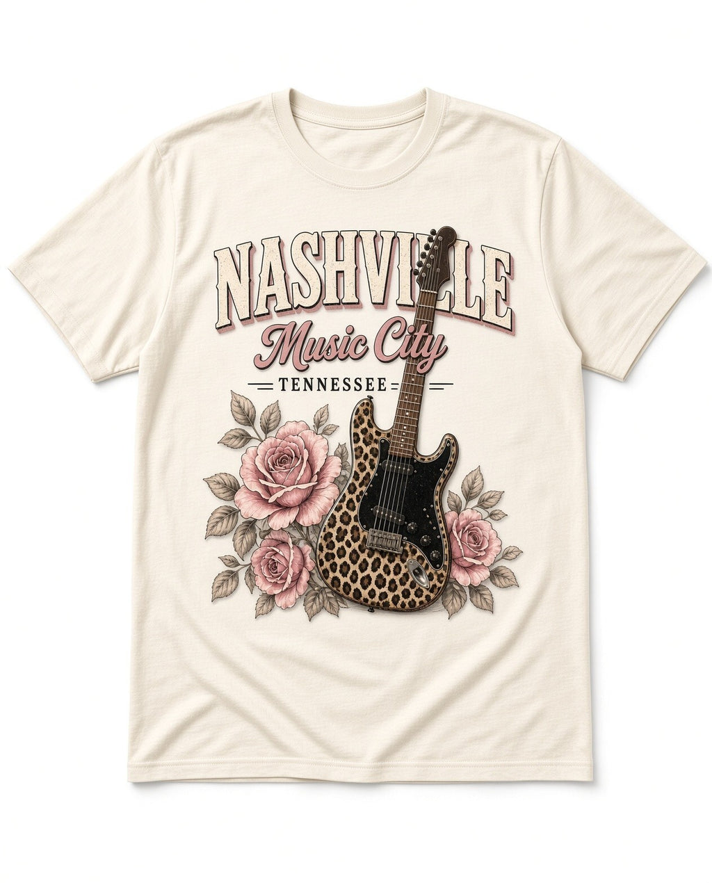 4Pcs 10" Nashville Music City Leopard Guitar Rose DTF Heat Press