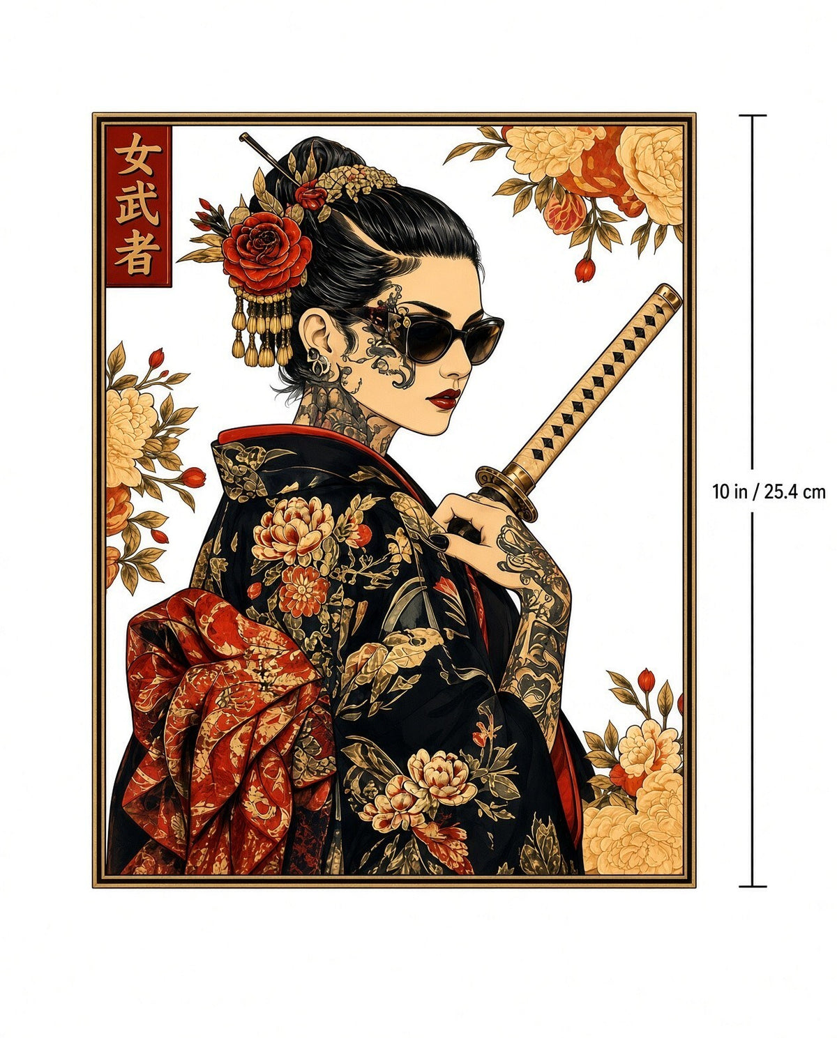 4PCS 10" DTF Transfers Japanese Geisha Warrior Katana Iron On Shirt