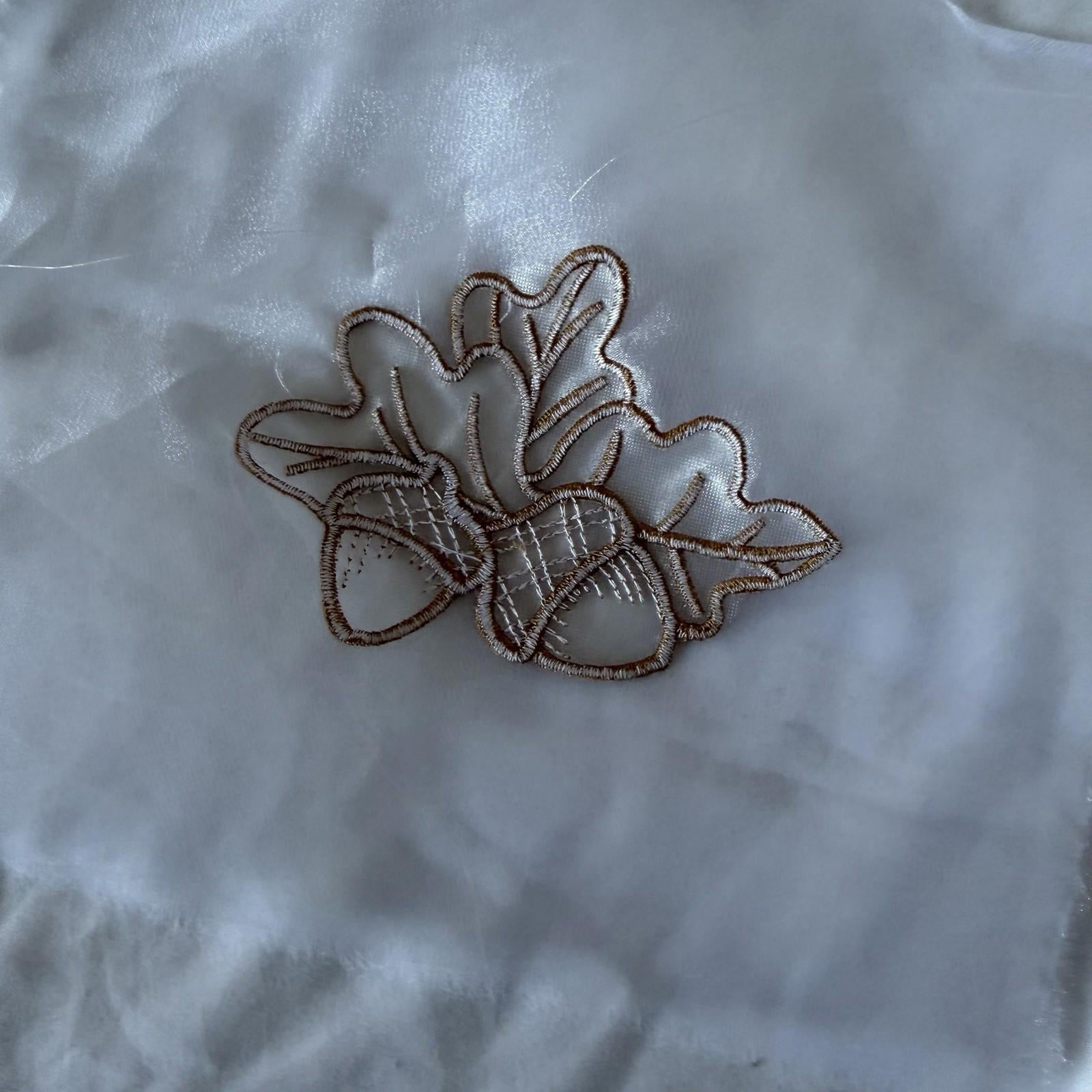 Vintage Embroidered Sheer Patch - Oak Leaves Acorns Gold Fall Harvest