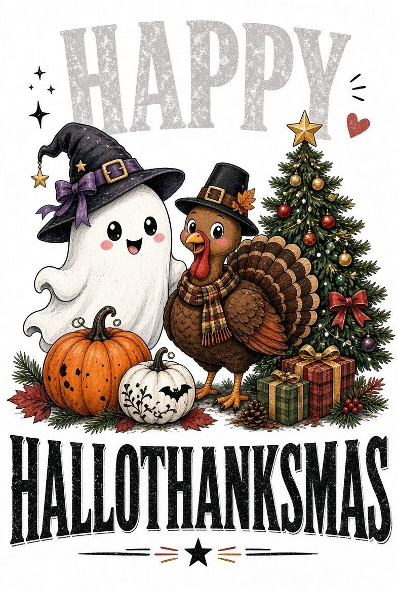 4pcs 10in Happy HalloThanksMas Ghost Turkey DTF Transfer