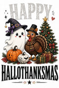 4pcs 10in Happy HalloThanksMas Ghost Turkey DTF Transfer