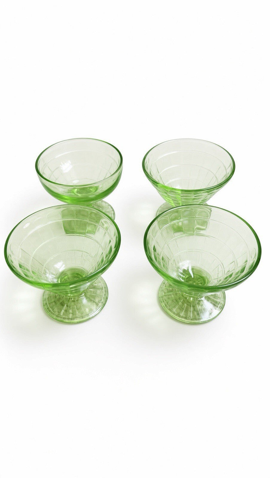 Vintage Green Glass Sherbet Dessert Cups Set of 4 Pedestal Mix Styles 1 Chip