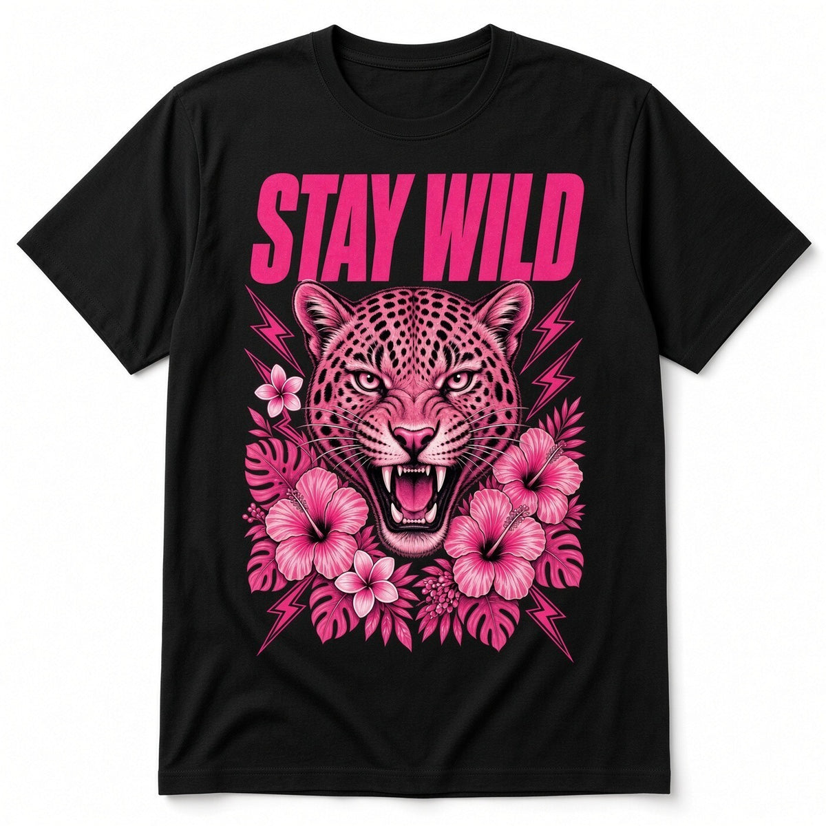 4PCS 10"  DTF Transfer Stay Wild Pink Leopard Lightning Flowers Graphic Iron On