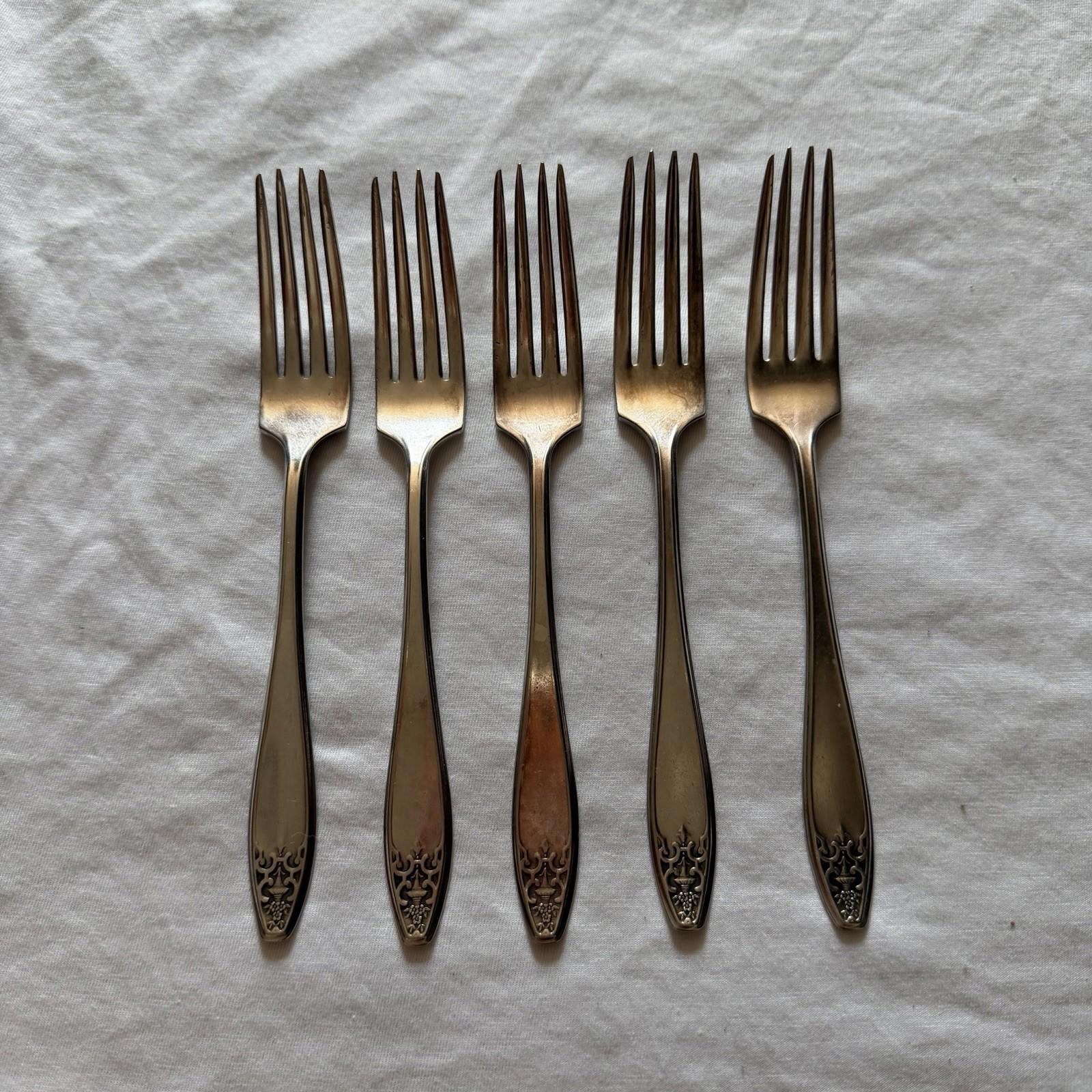 Vintage Wm Rogers & Son AA Silverplate Dinner Forks Set of 5 Ornate Grape Floral