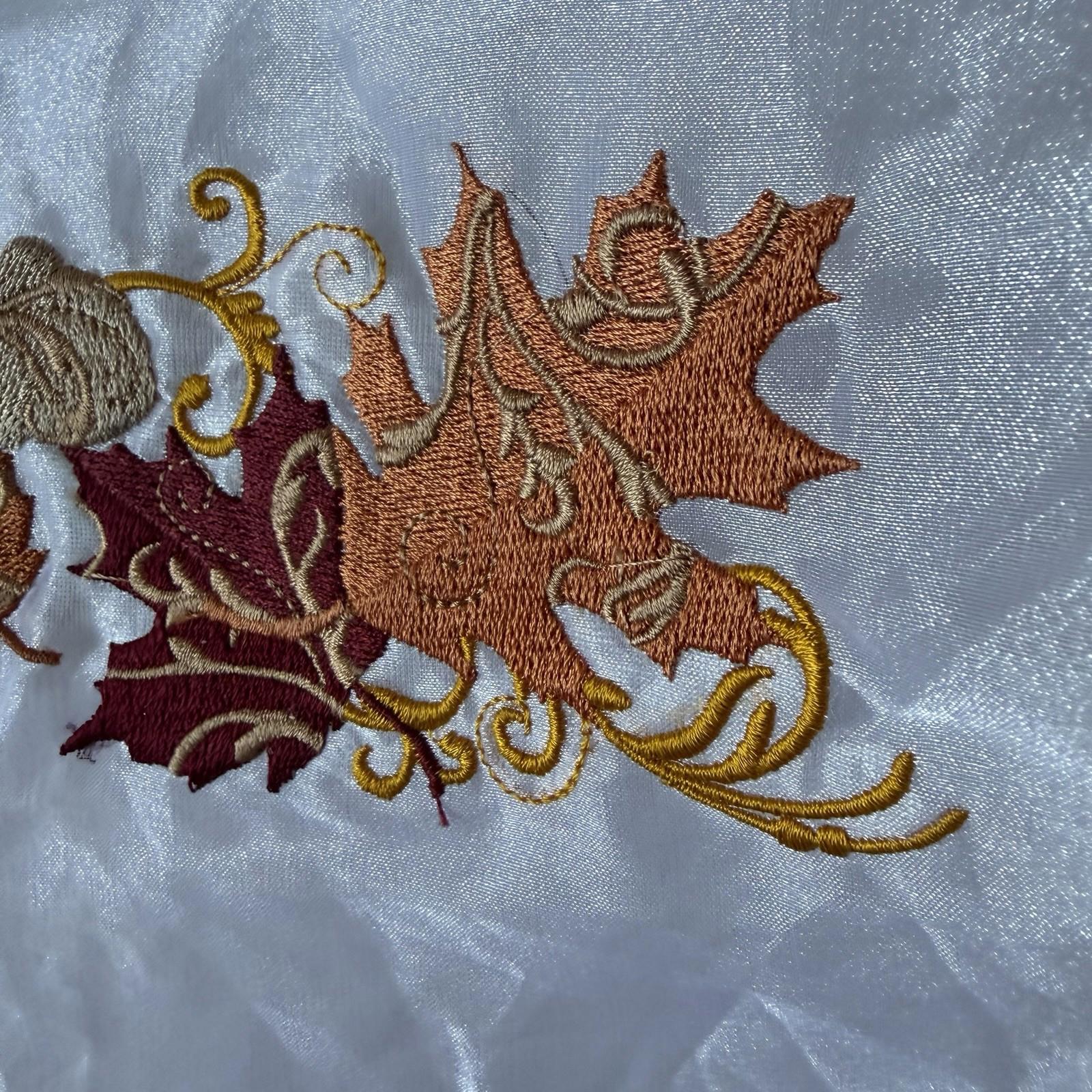 Vintage Embroidered Sheer Patch - Autumn Maple Leaves Gold Swirls Fall Decor