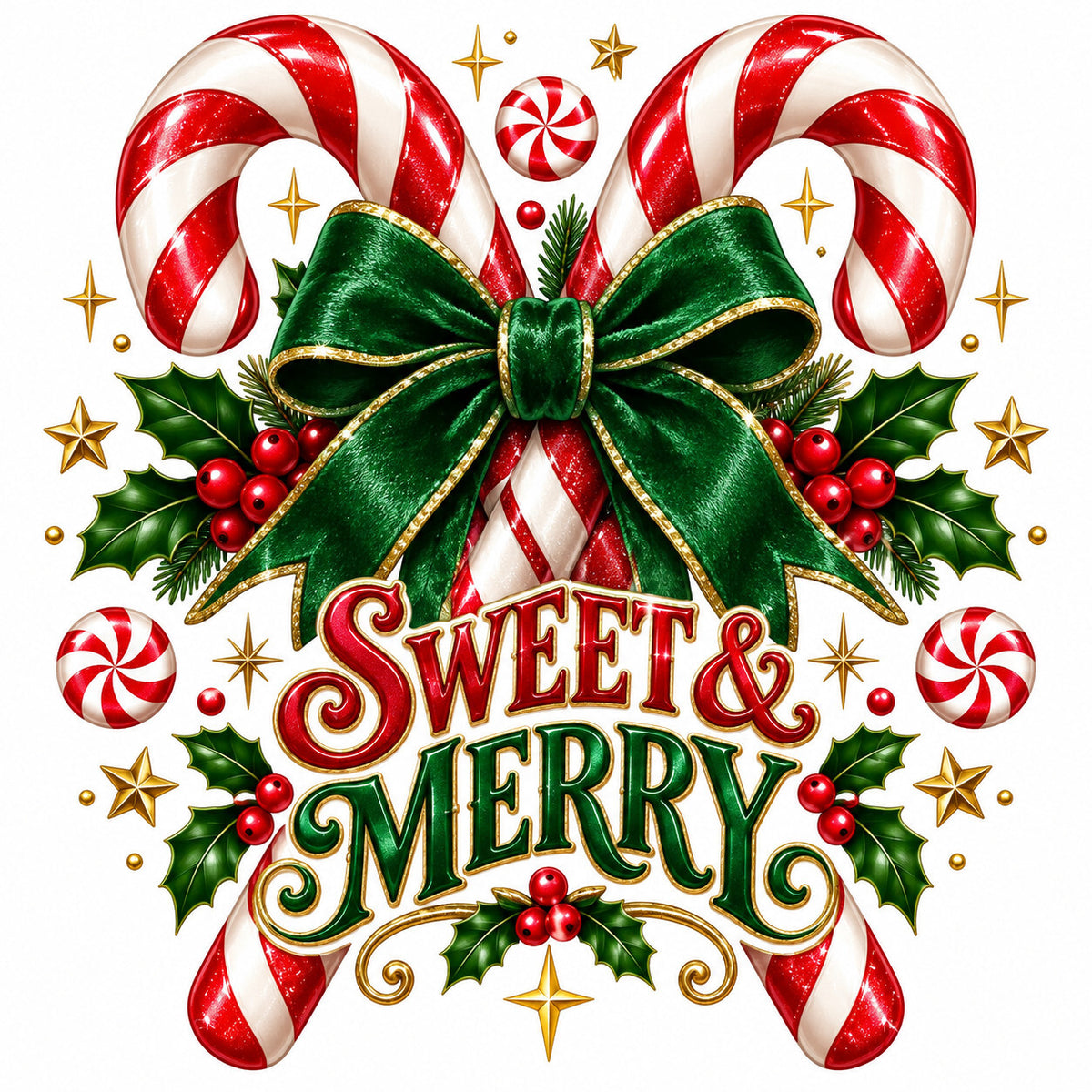 Sweet & Merry Candy Cane DTF Transfer Ready to Press Christmas Print