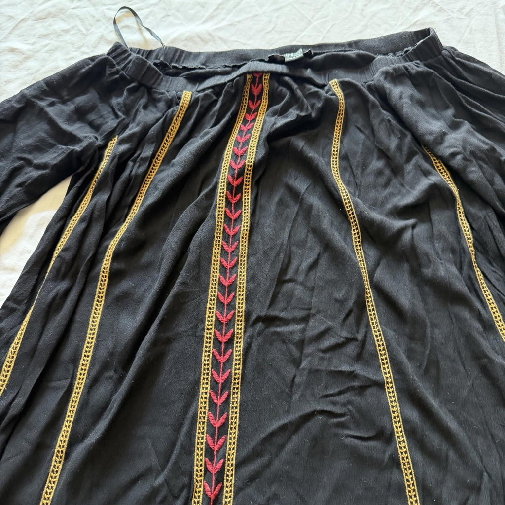 Forever 21 Black Embroidered Boho Peasant Tunic Dress Size M