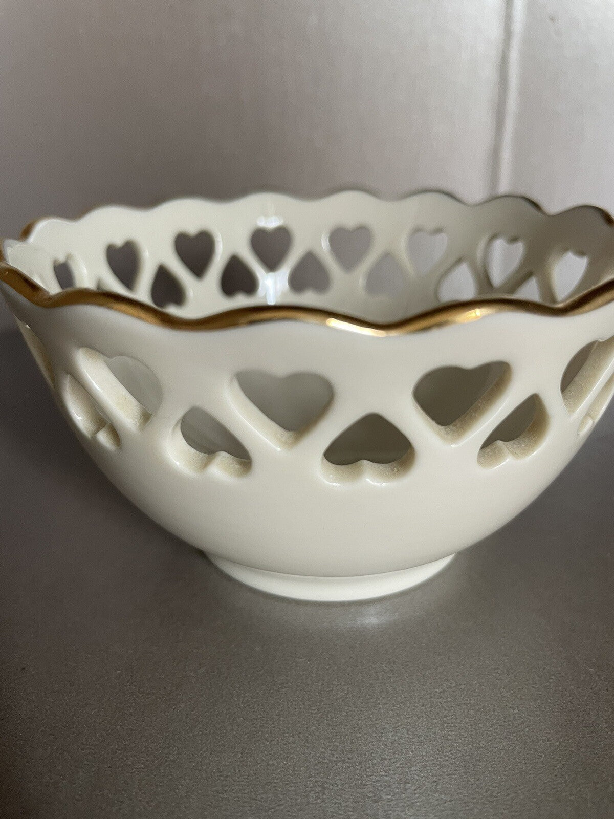 Lenox Lace Hearts & Rose Embossed Candy Dish with Gold Rims