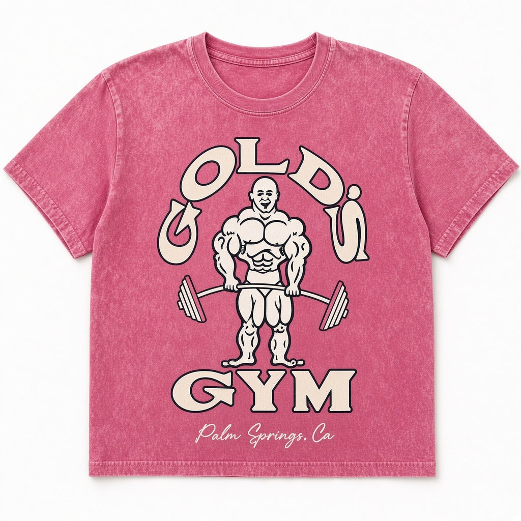 Acid Wash Pink Tee Vintage Bodybuilder Gym Graphic Shirt Palm Springs Style