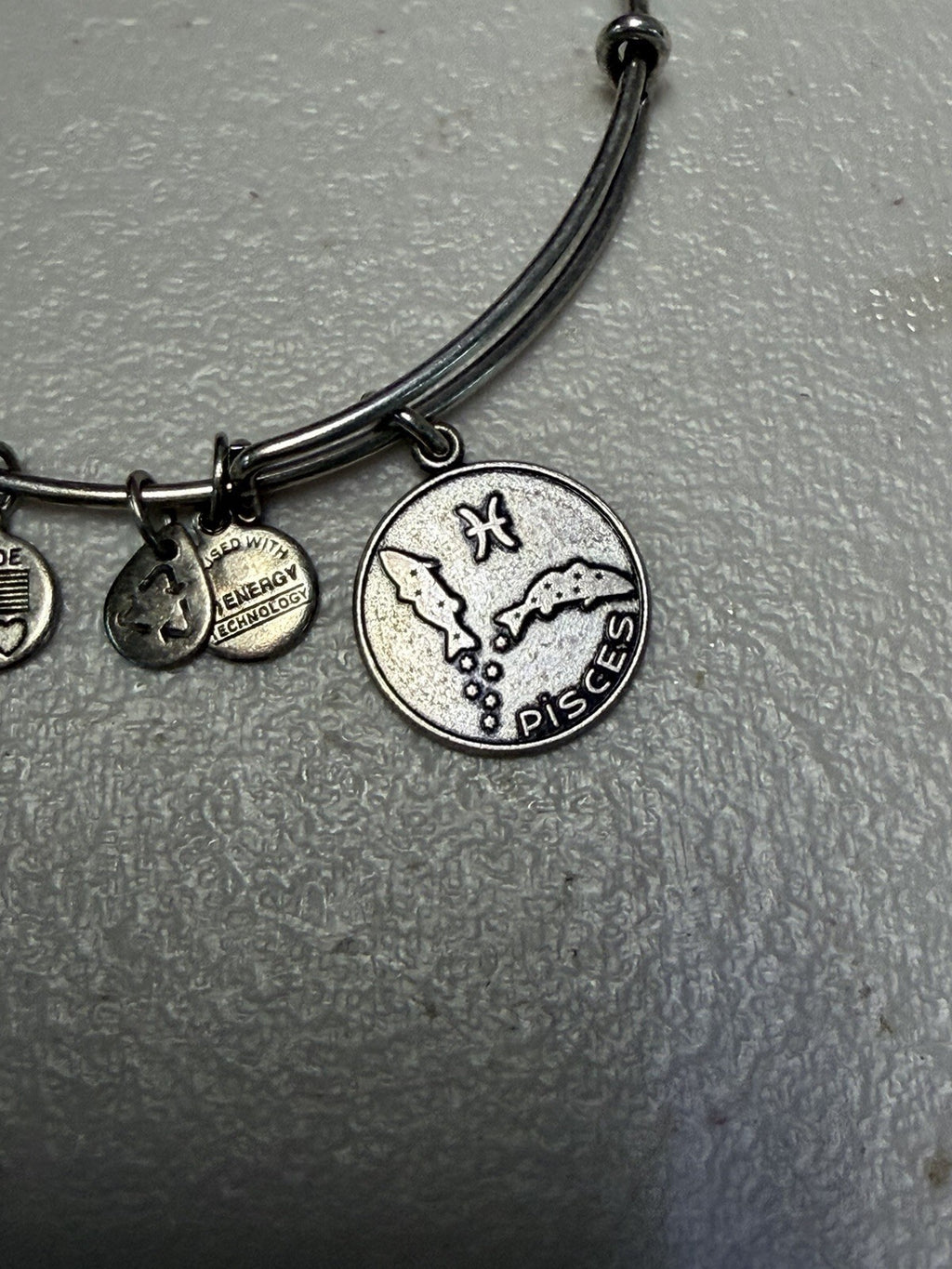 Alex and Ani Pisces Zodiac Charm Expandable Bangle Bracelet Silver Tone