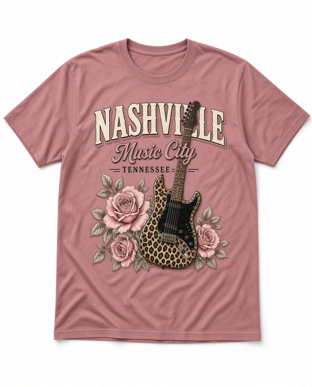 4Pcs 10" Nashville Music City Leopard Guitar Rose DTF Heat Press