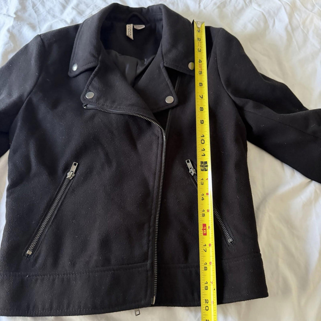 H&M Divided Women’s Black Moto Biker Jacket Size 2 Cropped Wool-Like Polyester