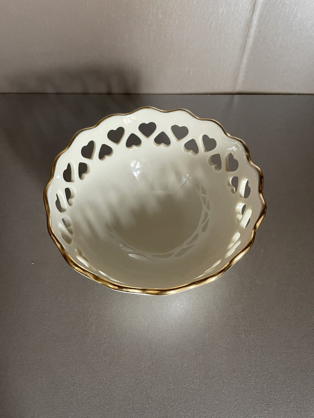 Lenox Lace Hearts & Rose Embossed Candy Dish with Gold Rims