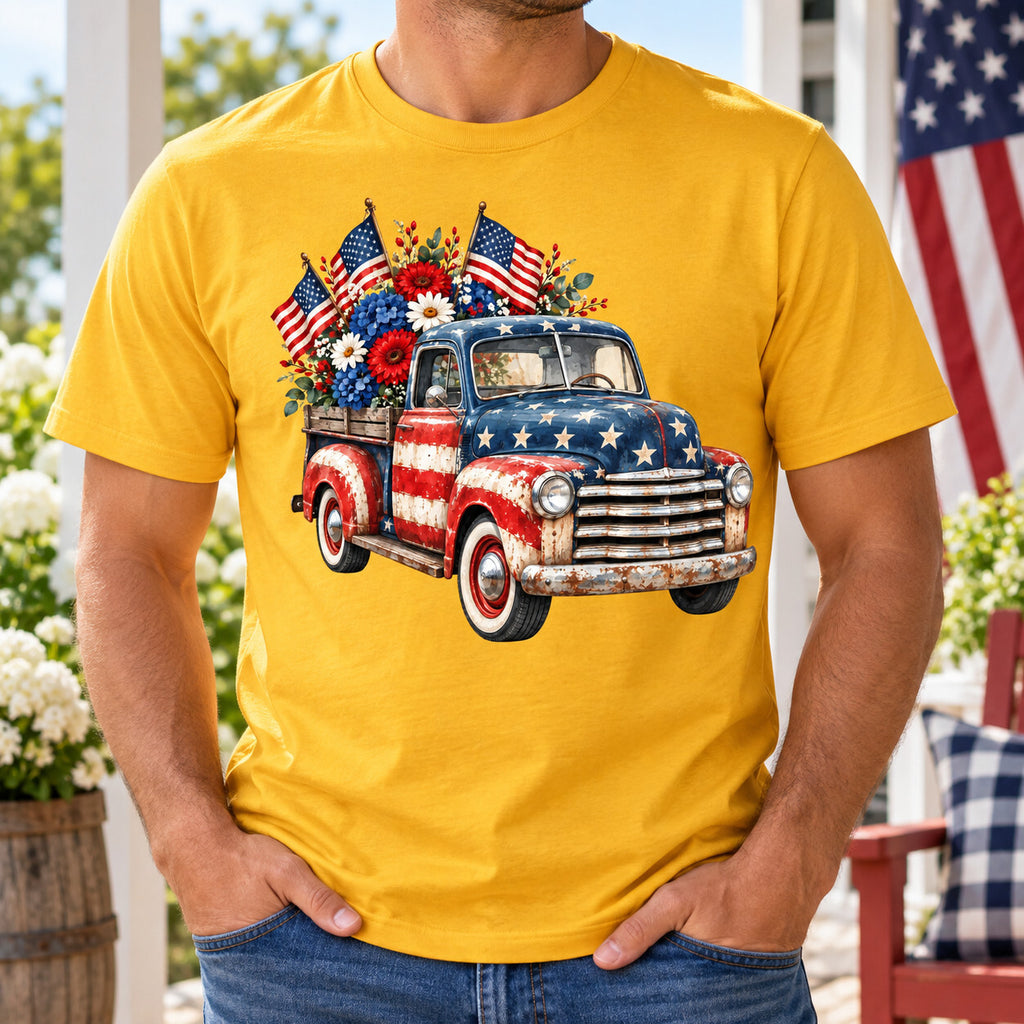 4pcs 10" Patriotic Vintage Truck DTF PNG Flag Flowers Iron On