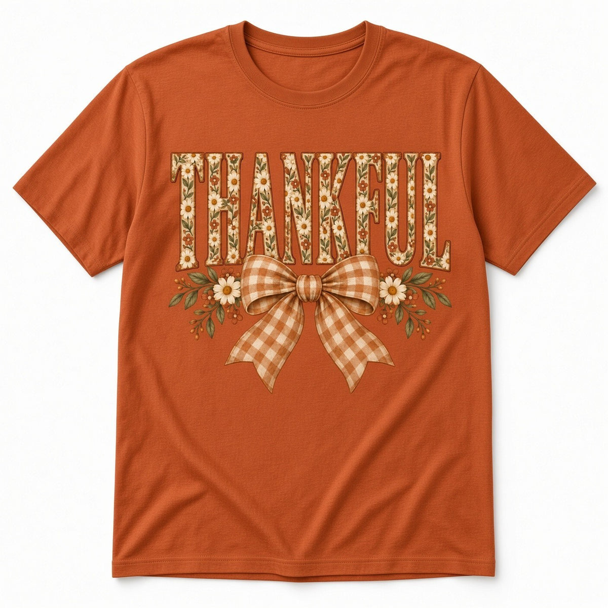 4PCS DTF Transfer Thankful Floral Letters Gingham Bow 10in Iron On