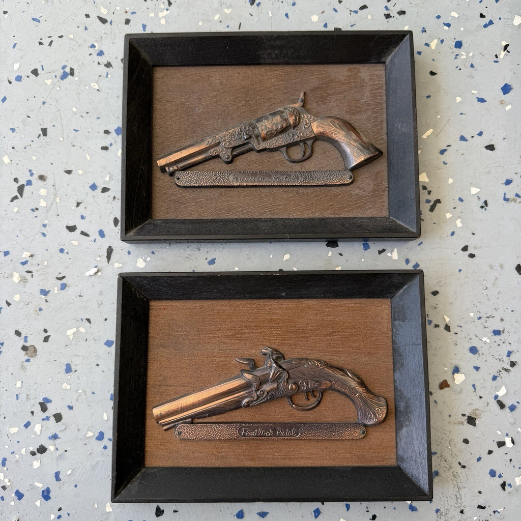 Vintage Pair Percussion & Flintlock Pistol Wall Plaques Japan