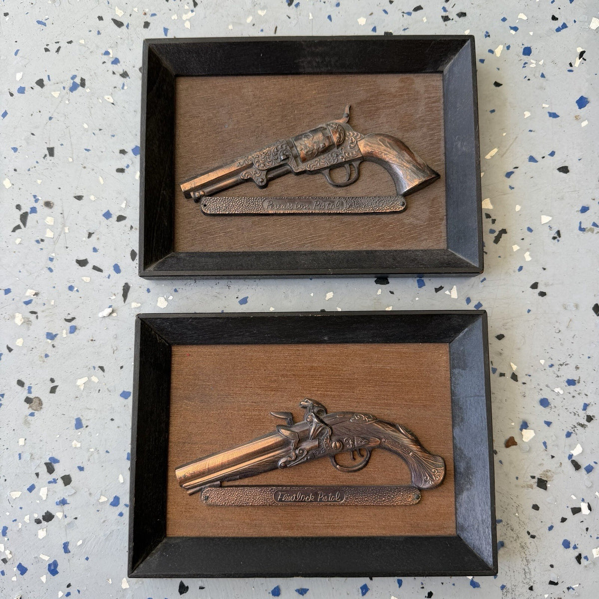 Vintage Pair Percussion & Flintlock Pistol Wall Plaques Japan